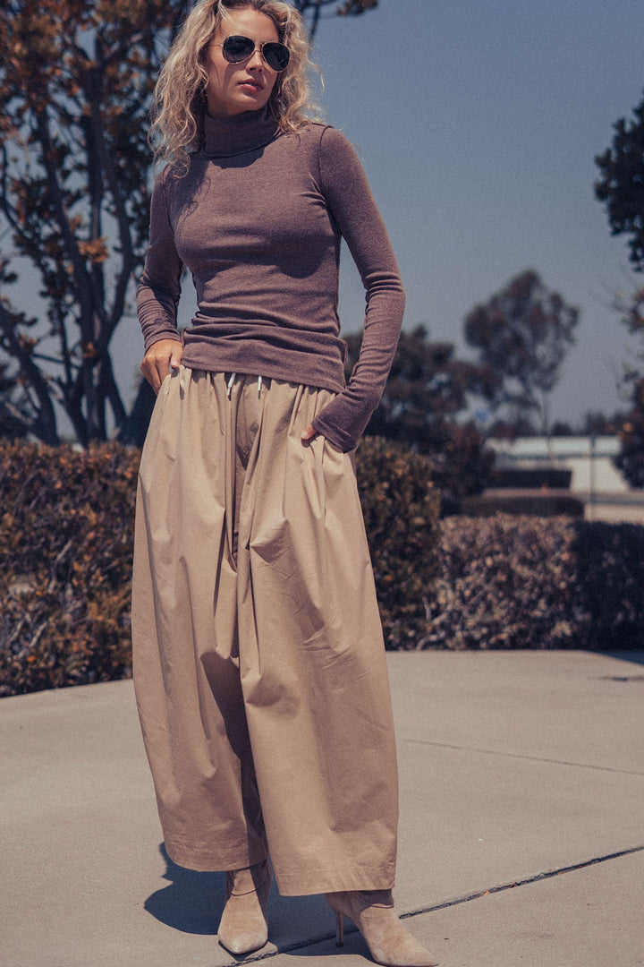 classic striped long sleeve turtleneck top - brown (additional view)
