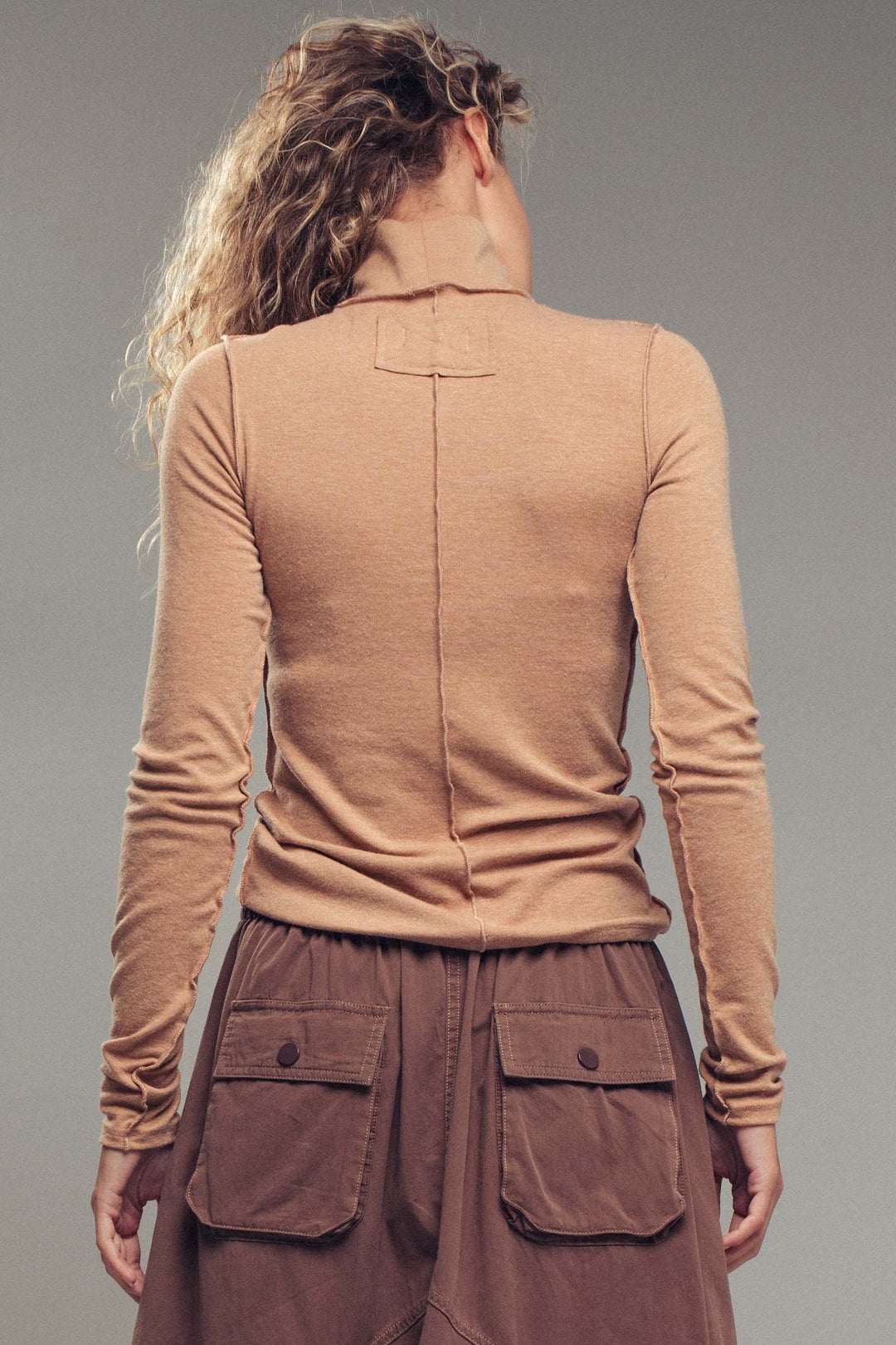 classic striped long sleeve turtleneck top - camel (additional view)