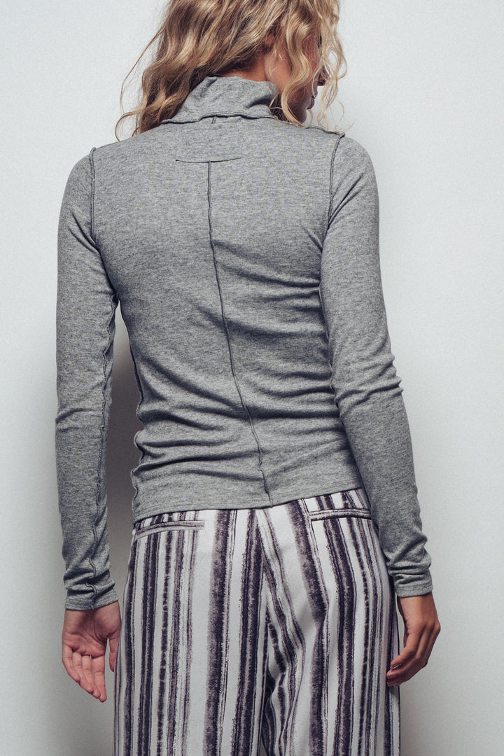 classic striped long sleeve turtleneck top - grey (additional view)
