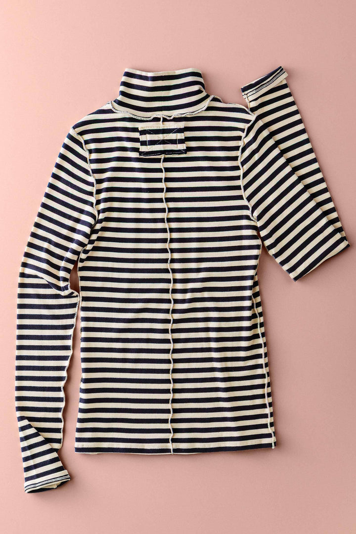 classic striped long sleeve turtleneck top - ivory black