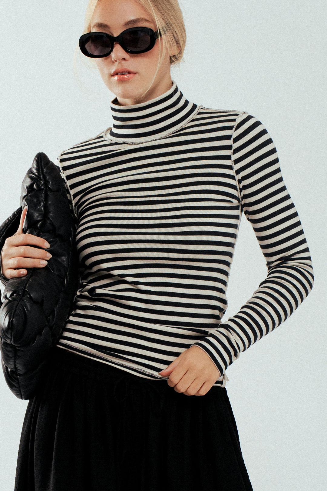 classic striped long sleeve turtleneck top - ivory black (additional view)