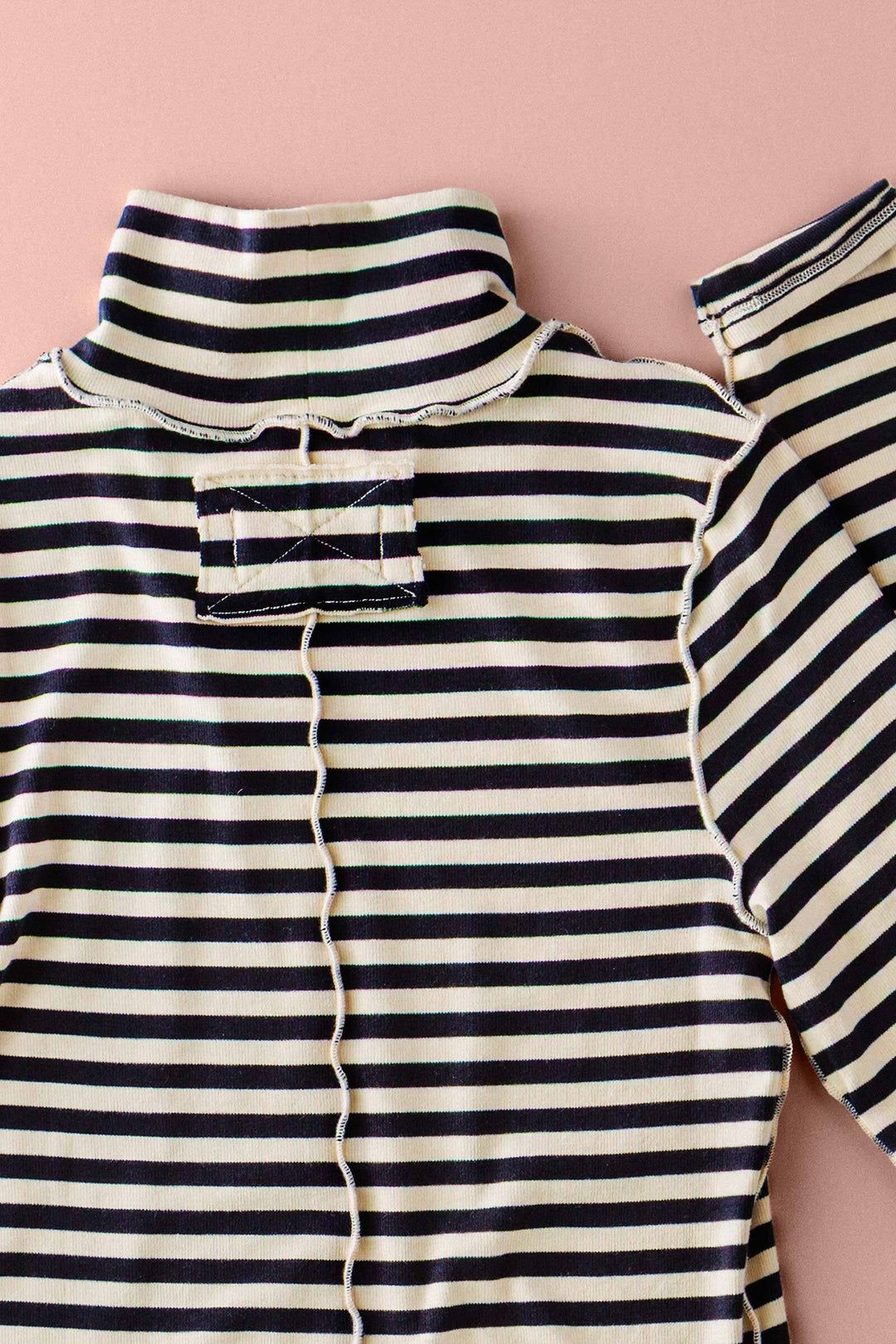 classic striped long sleeve turtleneck top - ivory black (additional view)