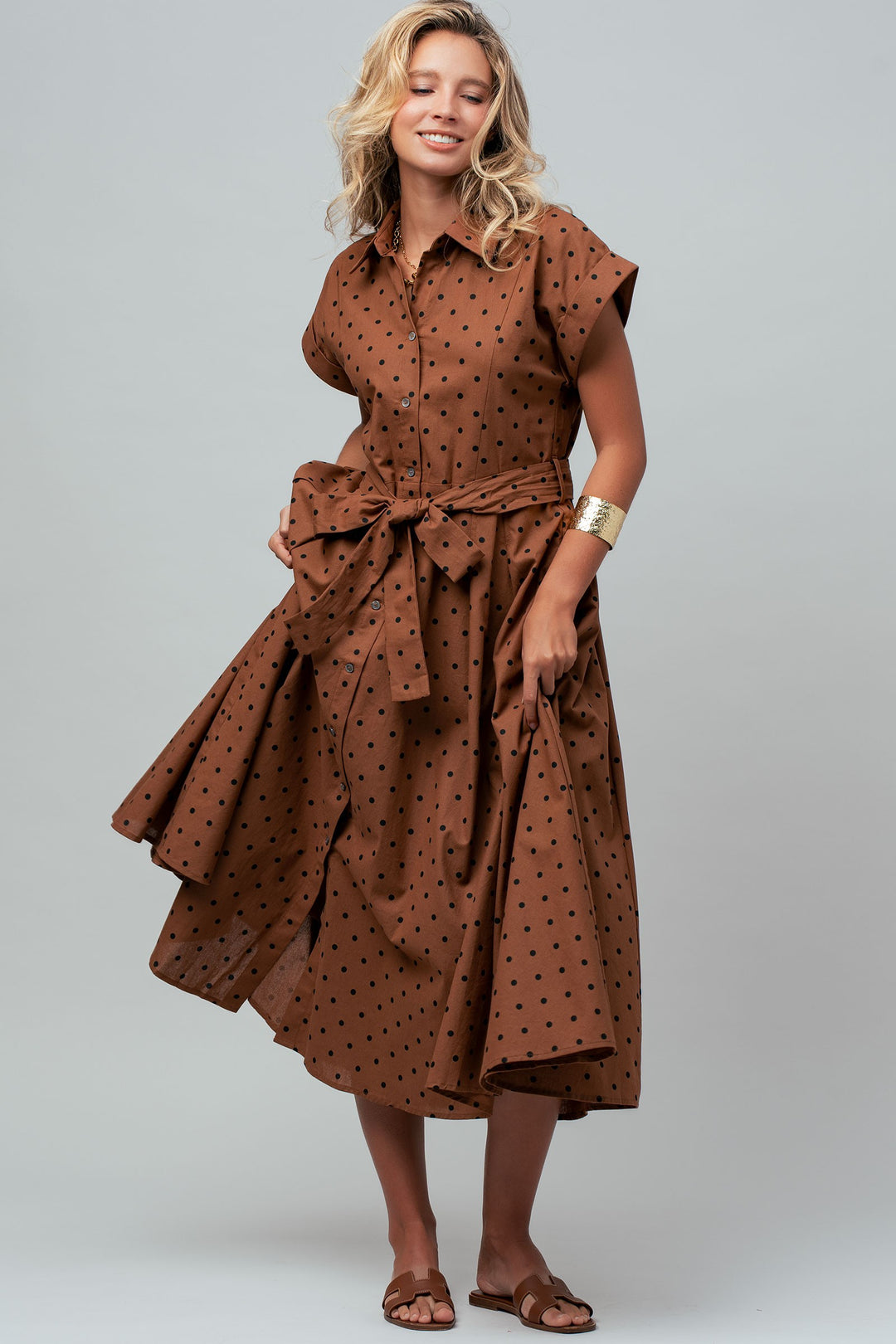 dot shirt dress - mocha