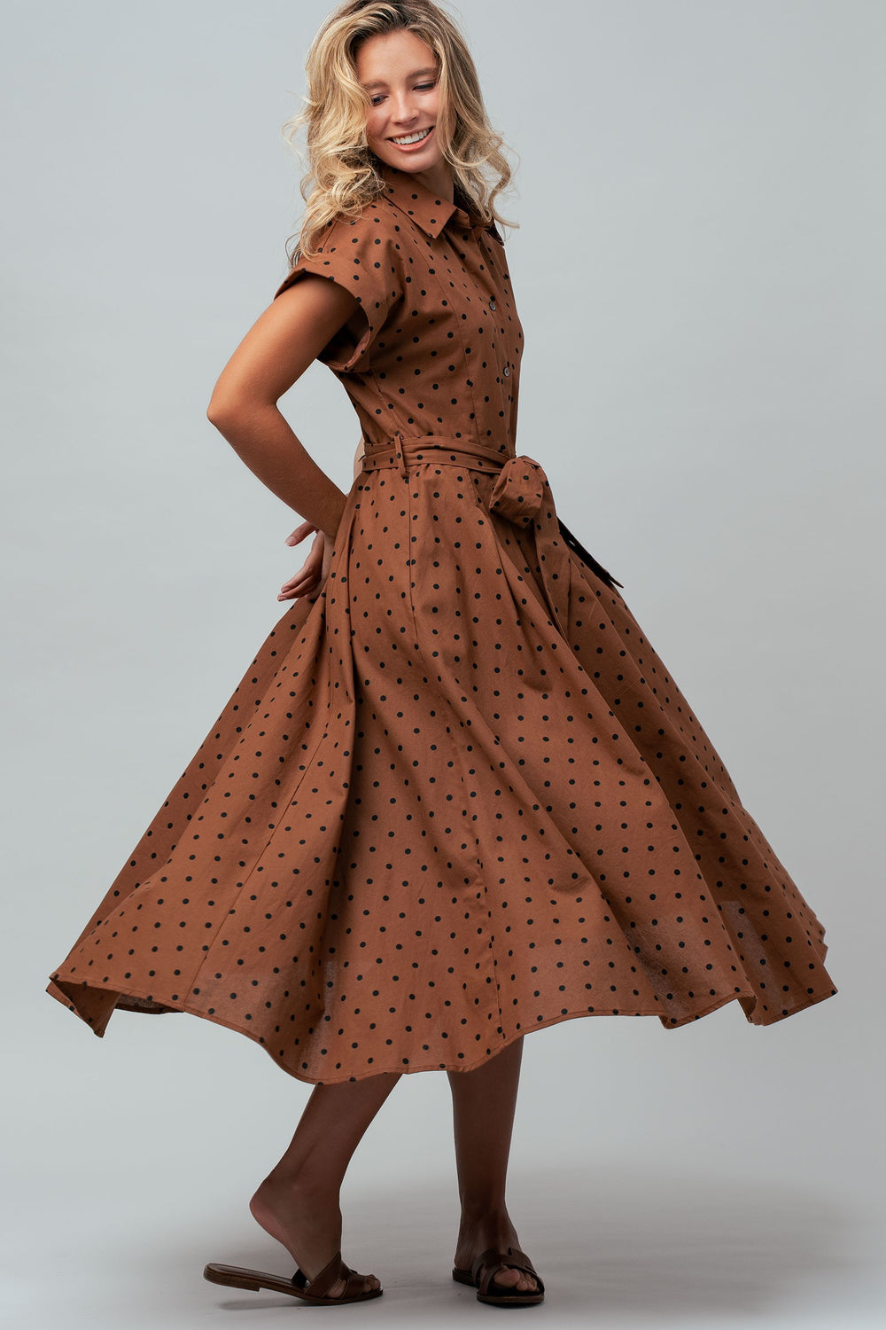 dot shirt dress - mocha (additional view)
