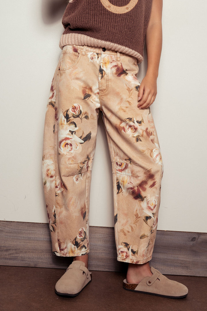 vintage relaxed floral print barrel pants - multi