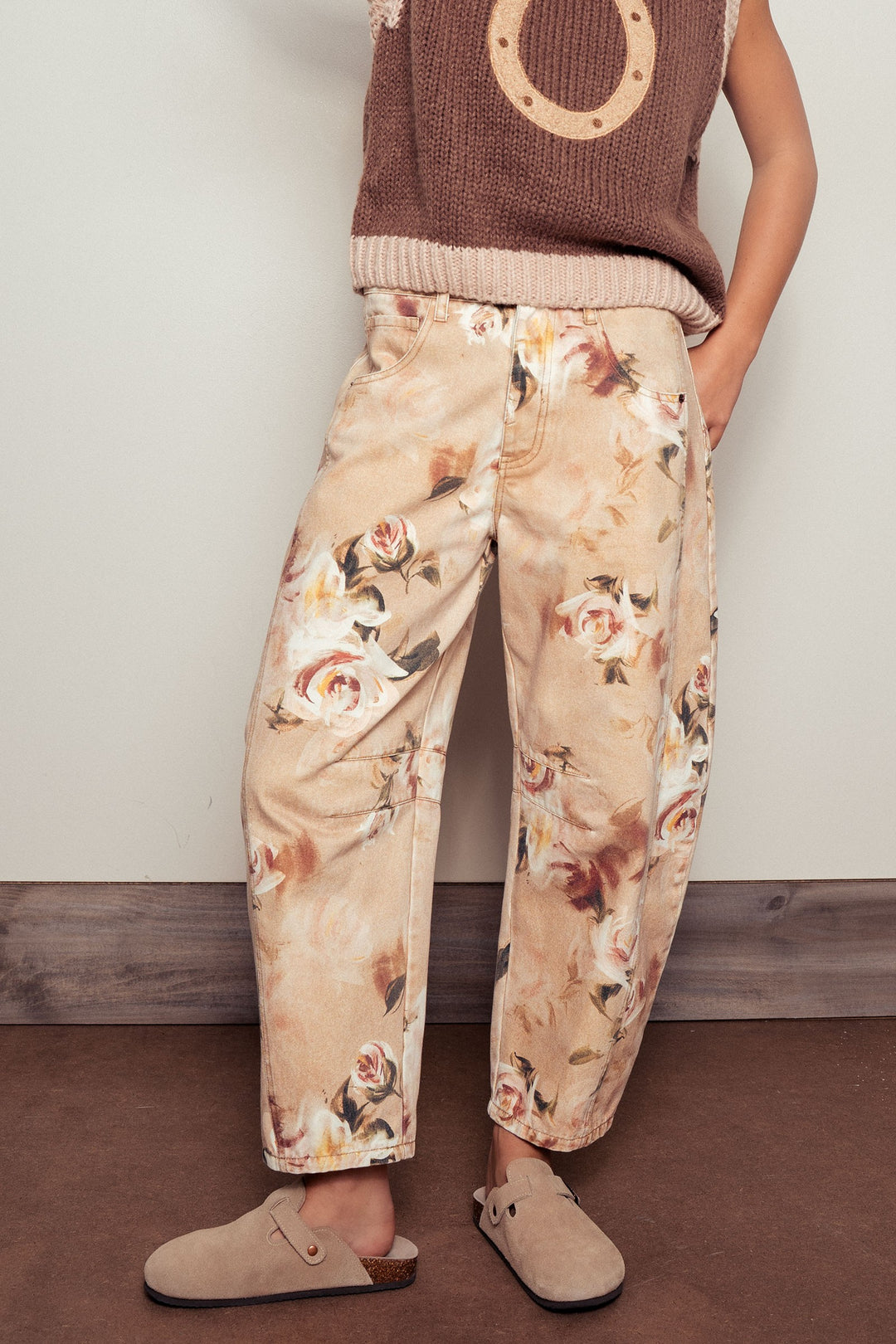 vintage relaxed floral print barrel pants - multi (additional view)