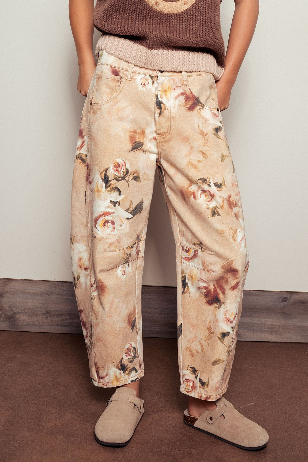 vintage relaxed floral print barrel pants - multi (additional view)