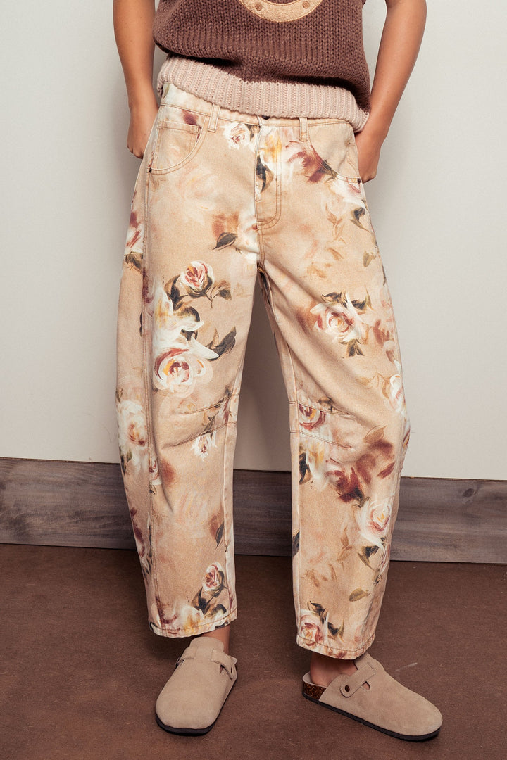 vintage relaxed floral print barrel pants - multi (additional view)