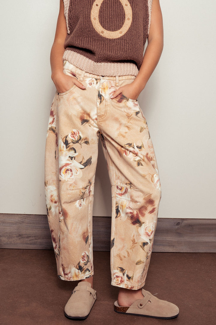 vintage relaxed floral print barrel pants - multi (additional view)