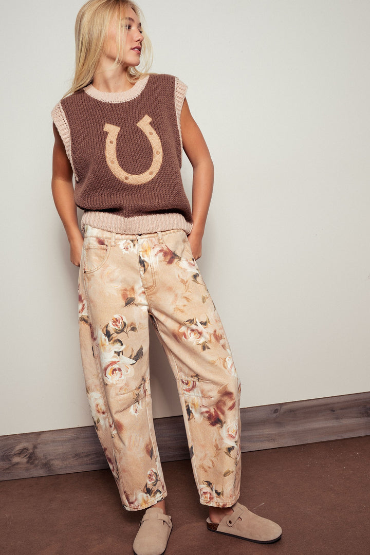 vintage relaxed floral print barrel pants - multi (additional view)