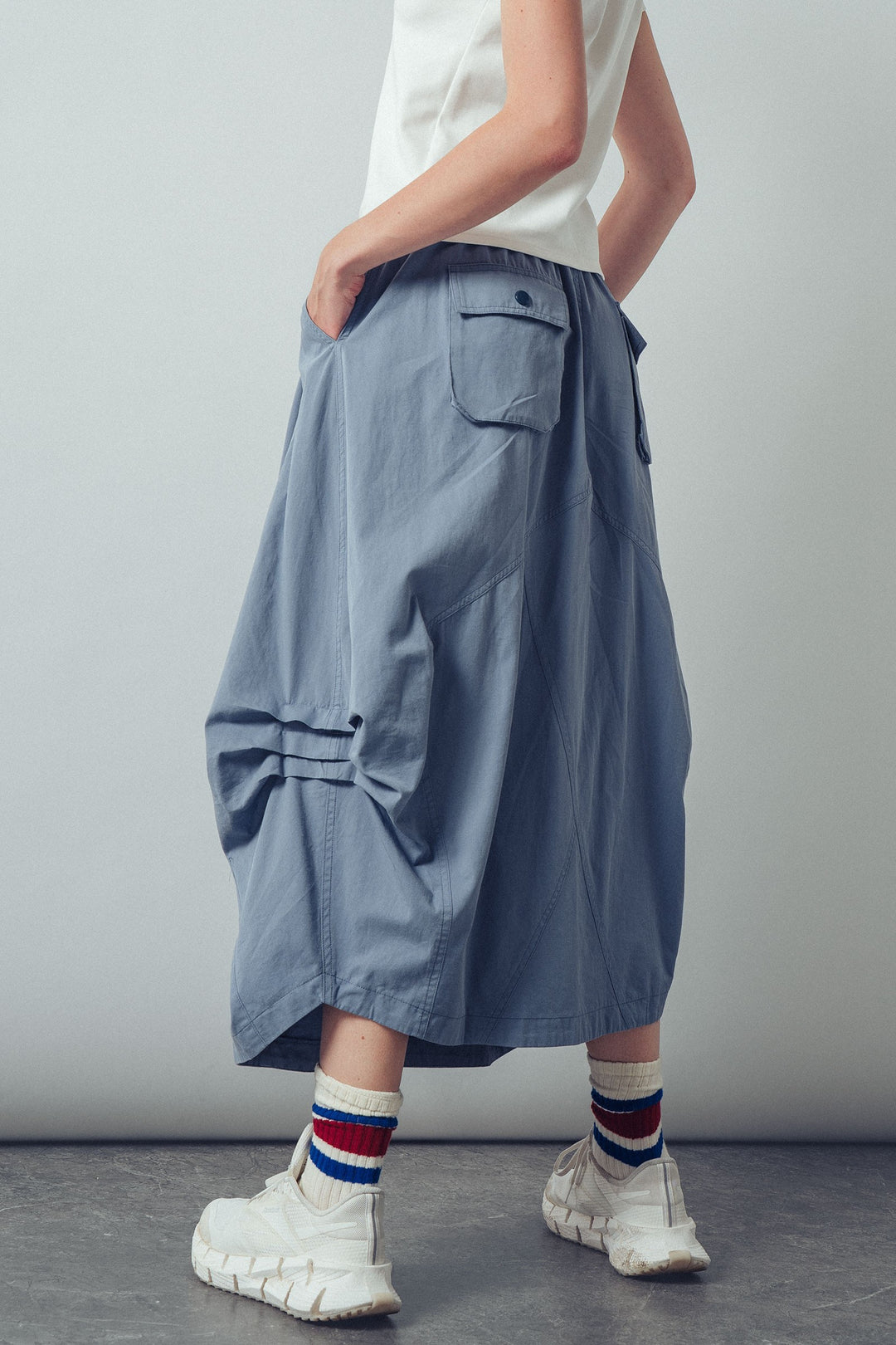 boho cotton maxi skirt with drawstring waist - blue