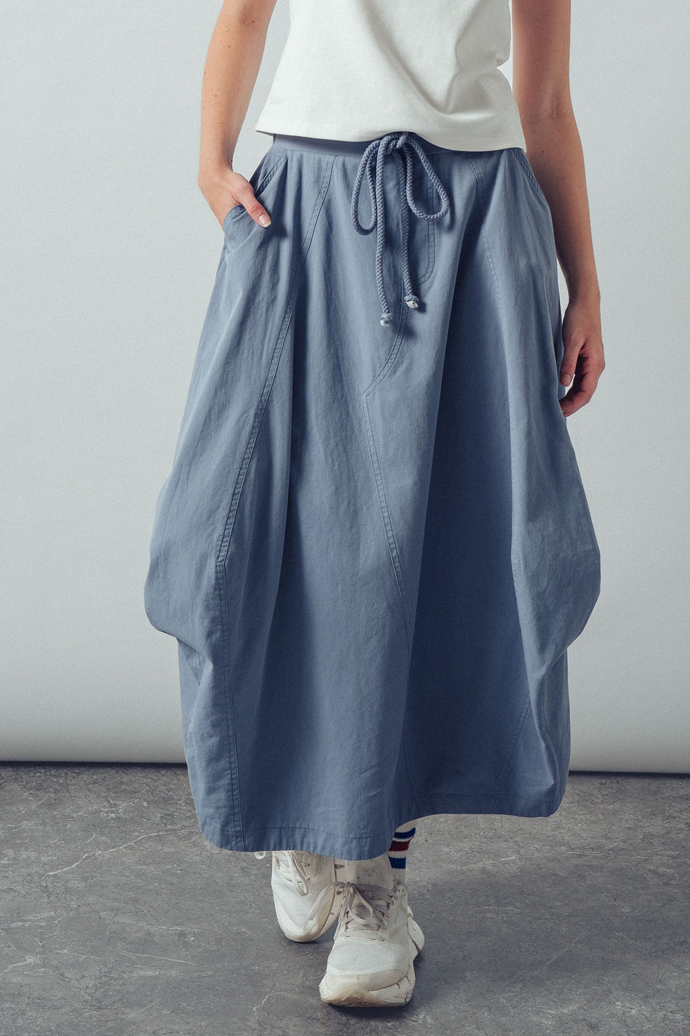 boho cotton maxi skirt with drawstring waist - blue (additional view)
