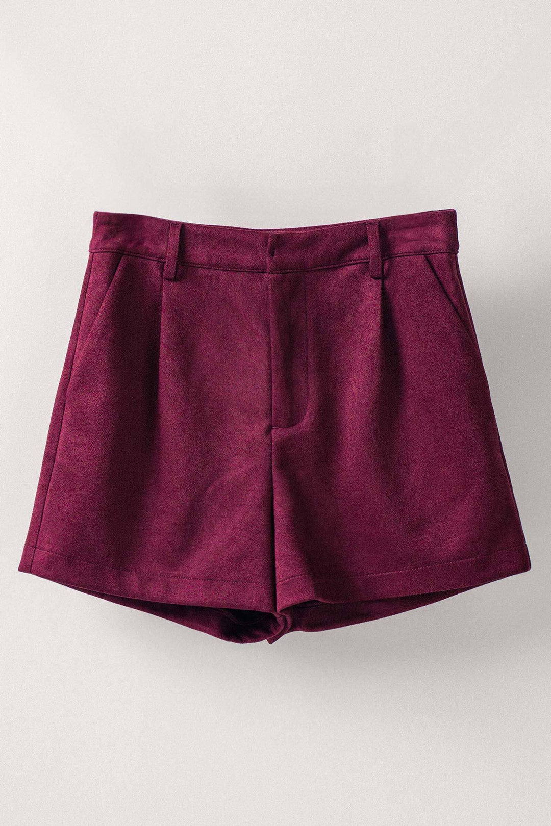 0233-9996 | Suede Tailored Shorts, Burgundy (additional view)