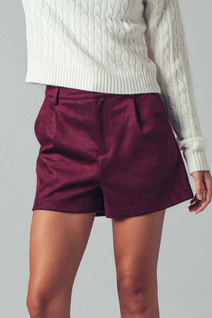 0233-9996 | Suede Tailored Shorts, Burgundy (additional view)