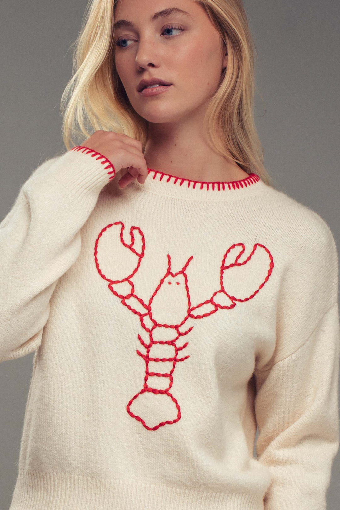 lobster embroidered sweater - ivory