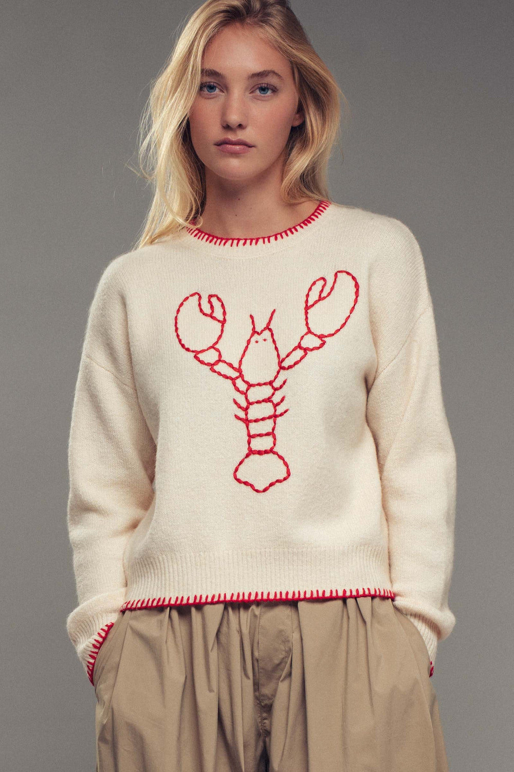 lobster embroidered sweater - ivory (additional view)