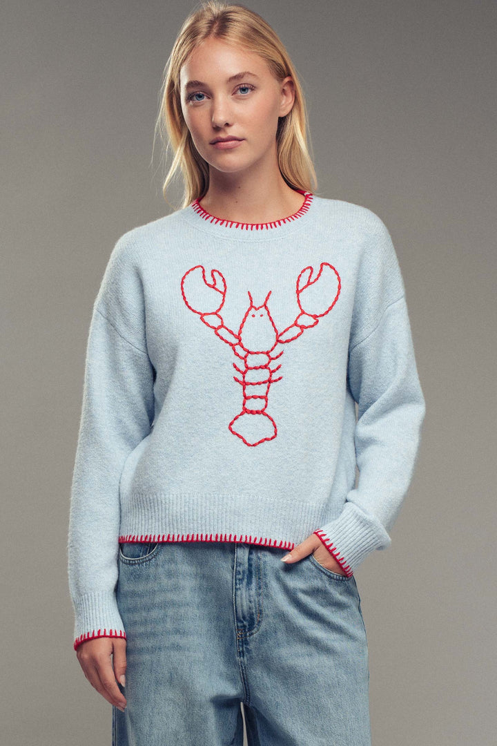 lobster embroidered sweater - blue