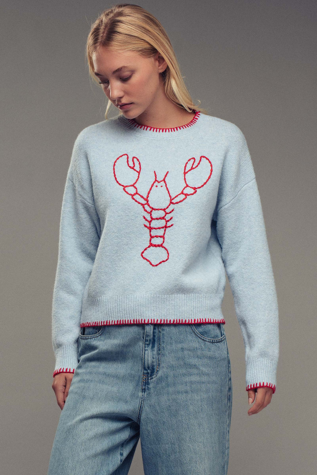 lobster embroidered sweater - blue (additional view)