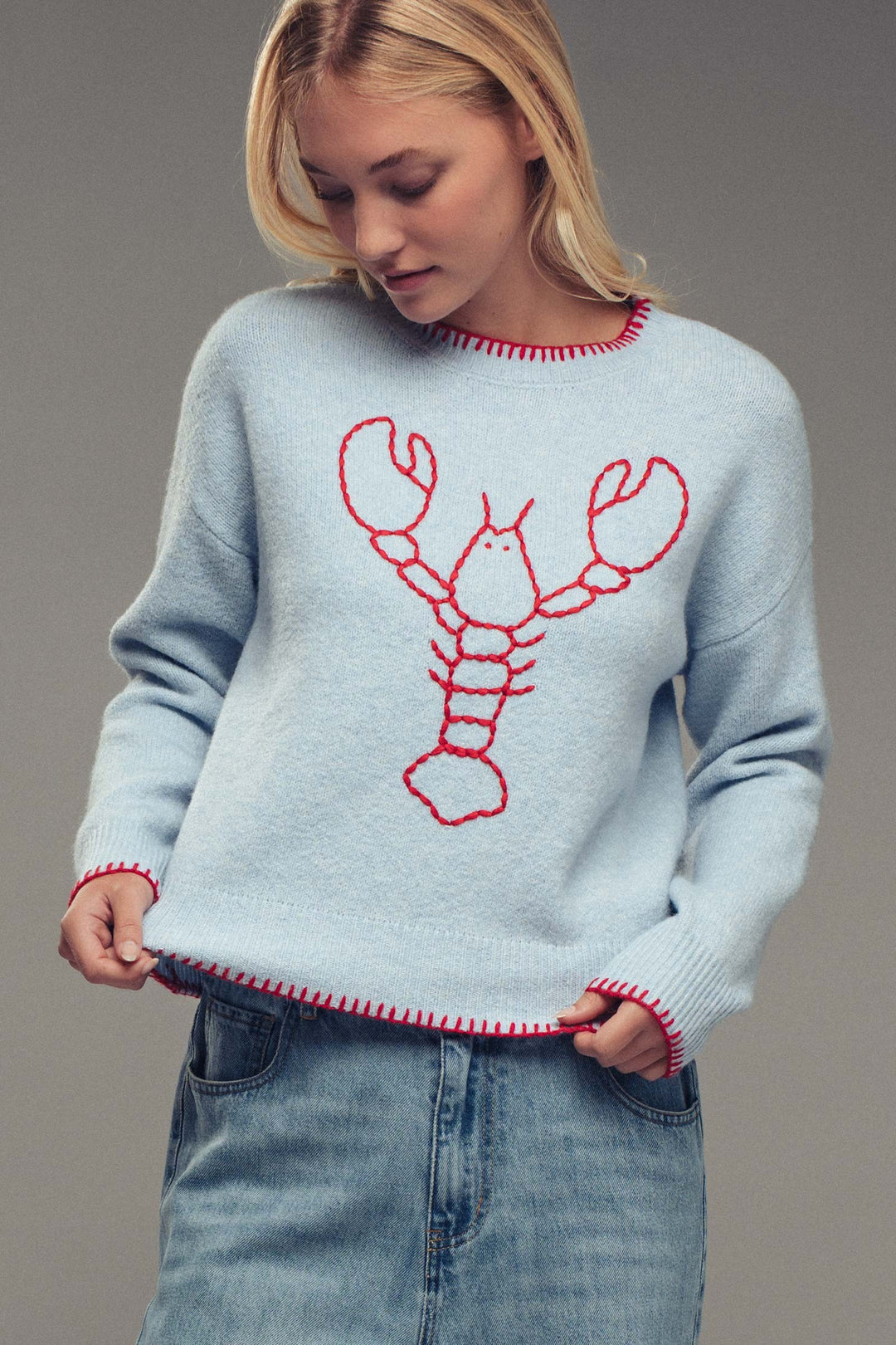 lobster embroidered sweater - blue (additional view)