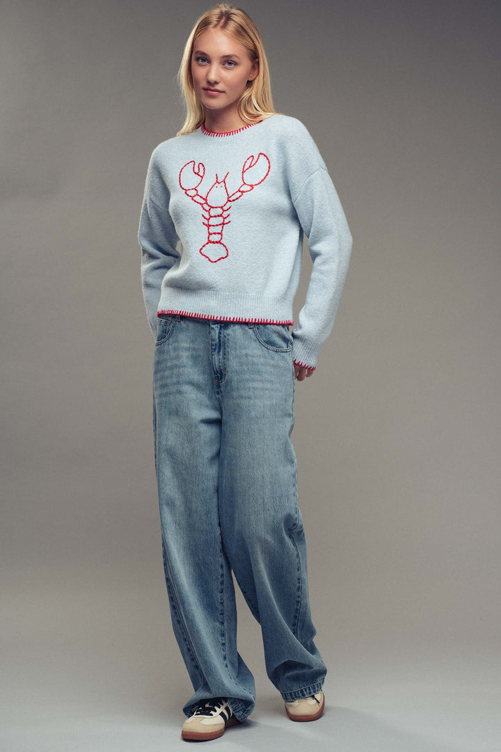 lobster embroidered sweater - blue (additional view)