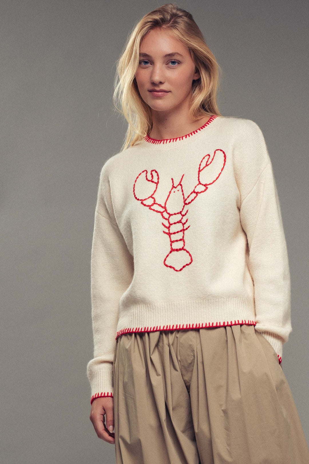 lobster embroidered sweater - ivory (additional view)