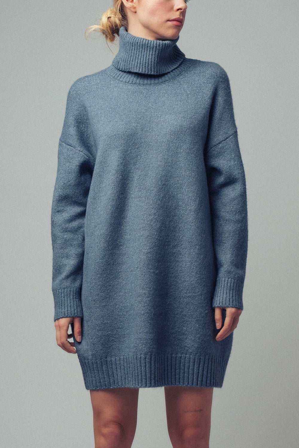 cozy turtleneck oversized knit sweater dress - teal