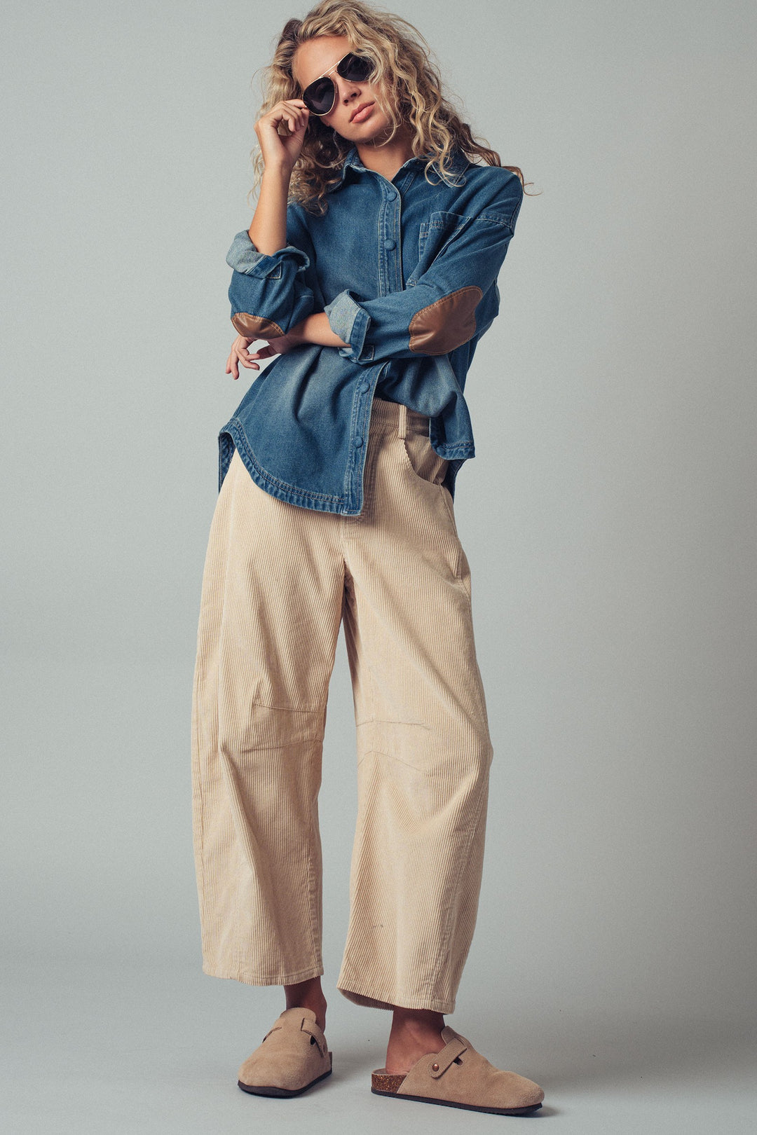 denim western casual top with elbow patch detail - denim (additional view)