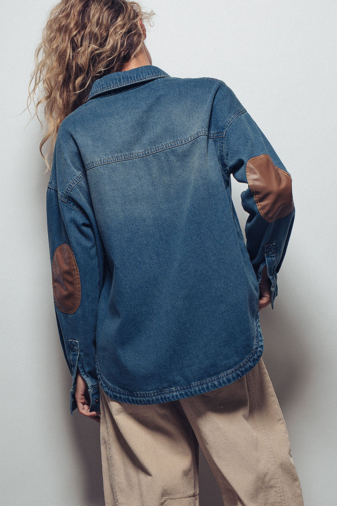 denim western casual top with elbow patch detail - denim (additional view)