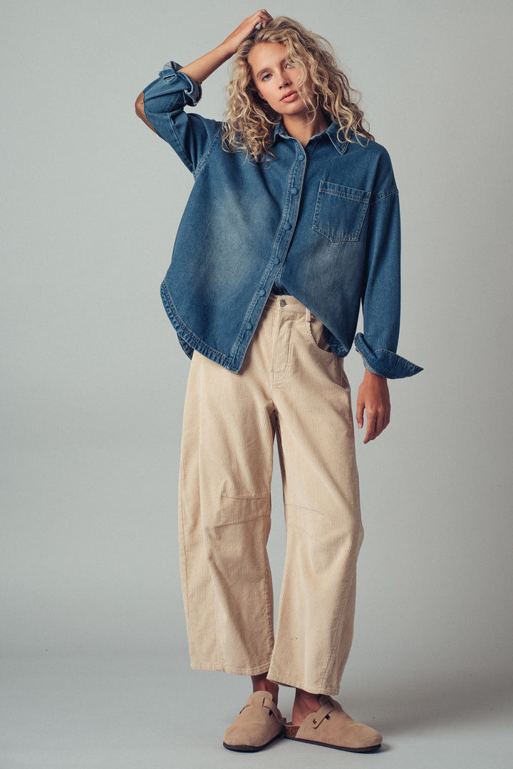 denim western casual top with elbow patch detail - denim (additional view)