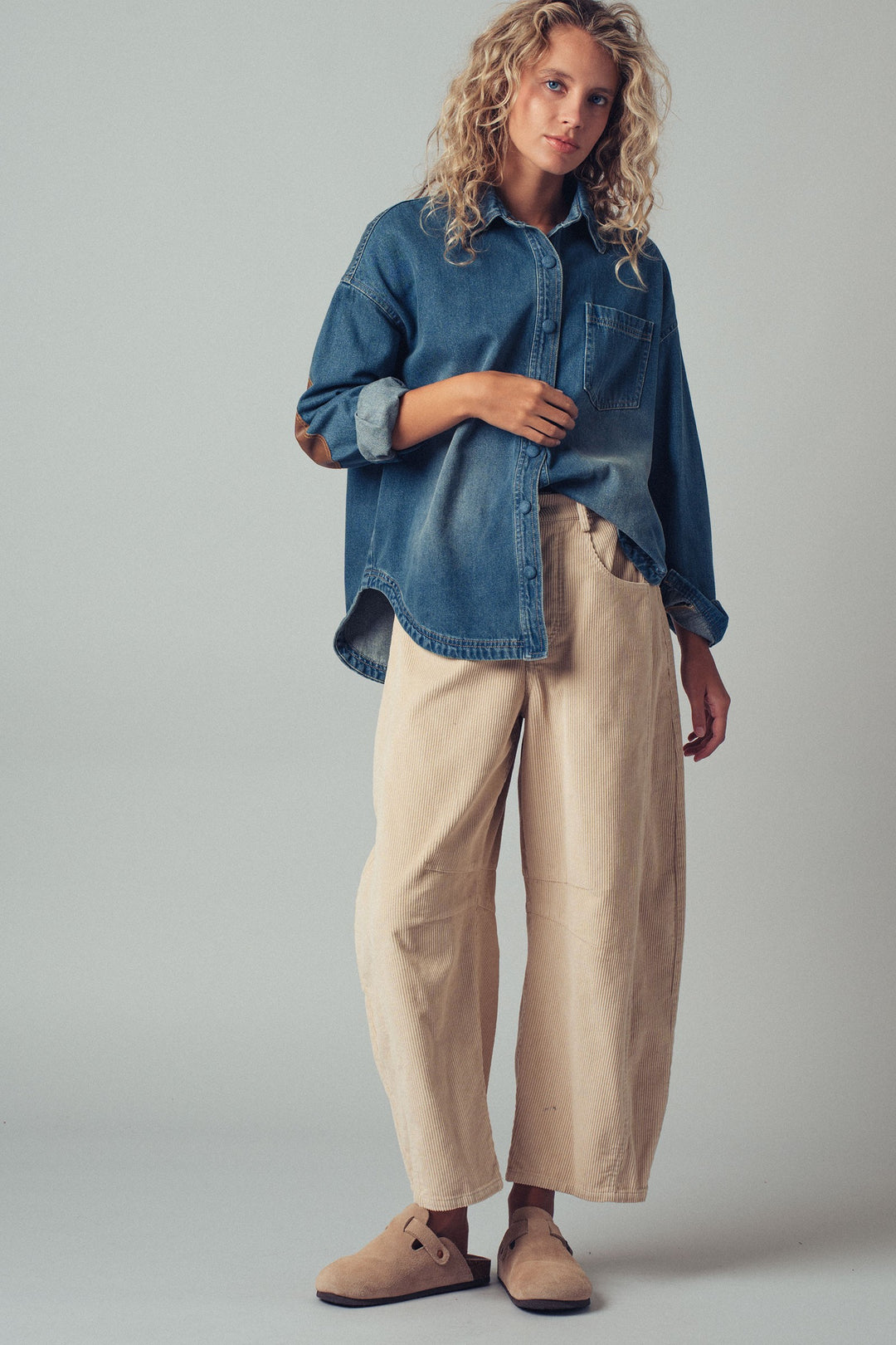 denim western casual top with elbow patch detail - denim (additional view)