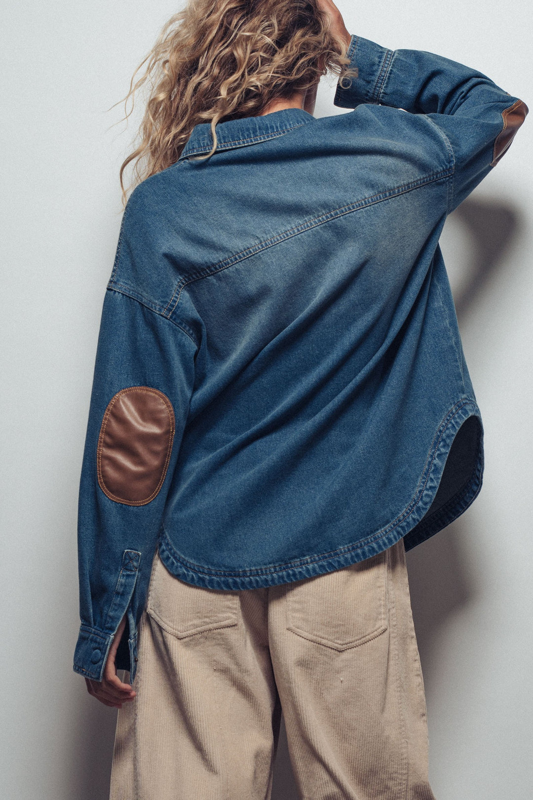 denim western casual top with elbow patch detail - denim (additional view)