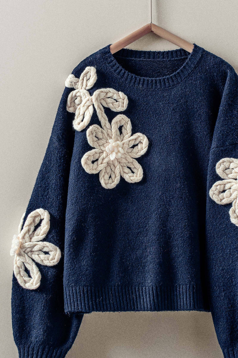 3d floral knit applique sweater - navy (additional view)