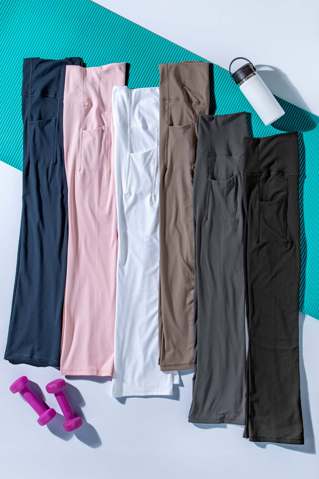 essential black stretch high rise flare pants - default