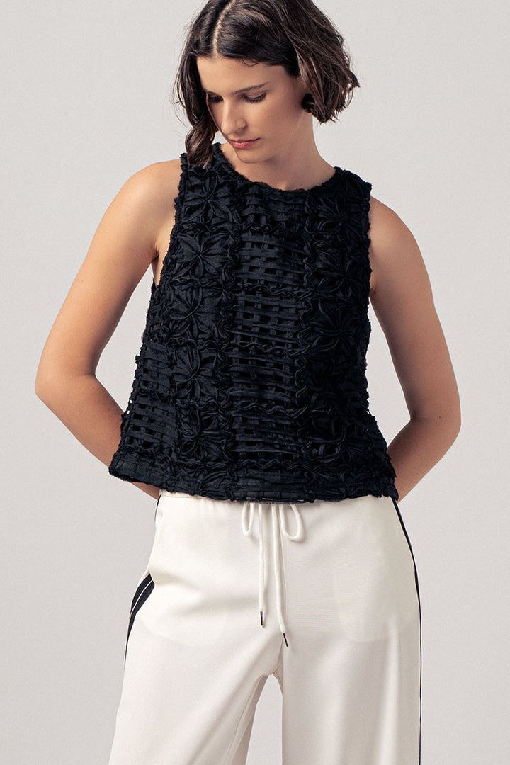 couture fleur woven top - black (additional view)