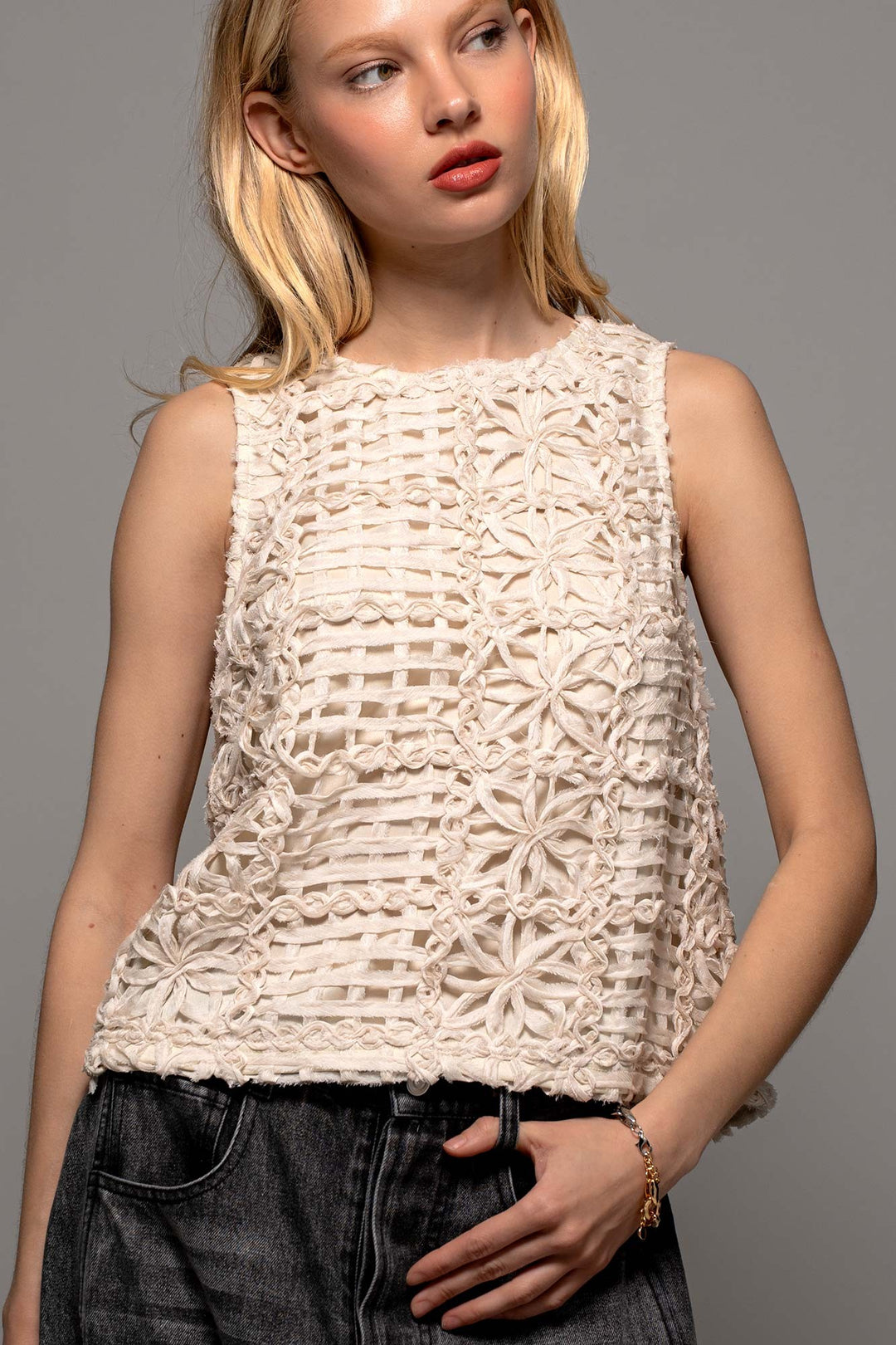 couture fleur woven top - ivory (additional view)
