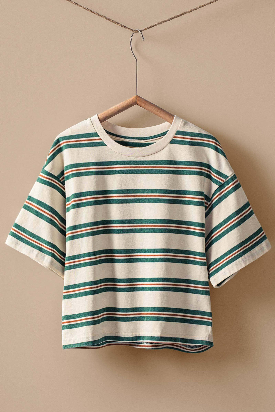 striped pink and green casual crop top - ivory green