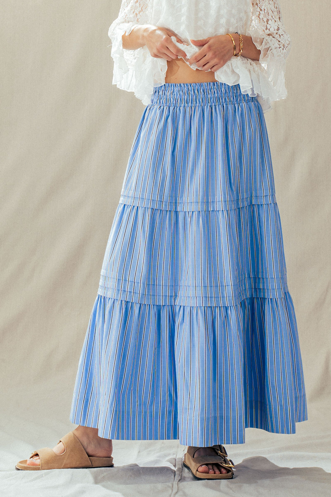 spring breeze striped tiered skirt - blue