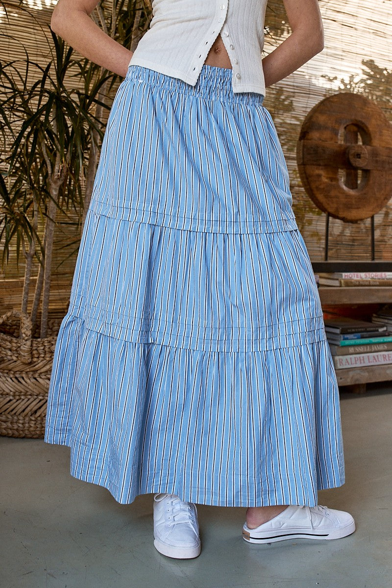 cotton tiered maxi skirt - blue