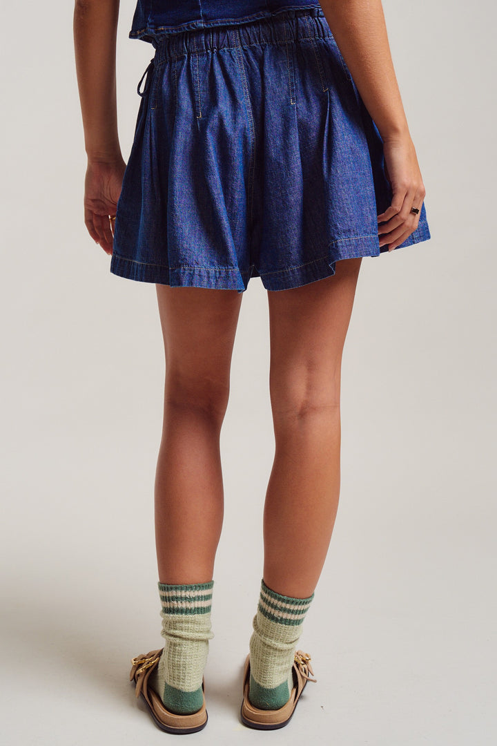 pleated denim shorts - denim (additional view)