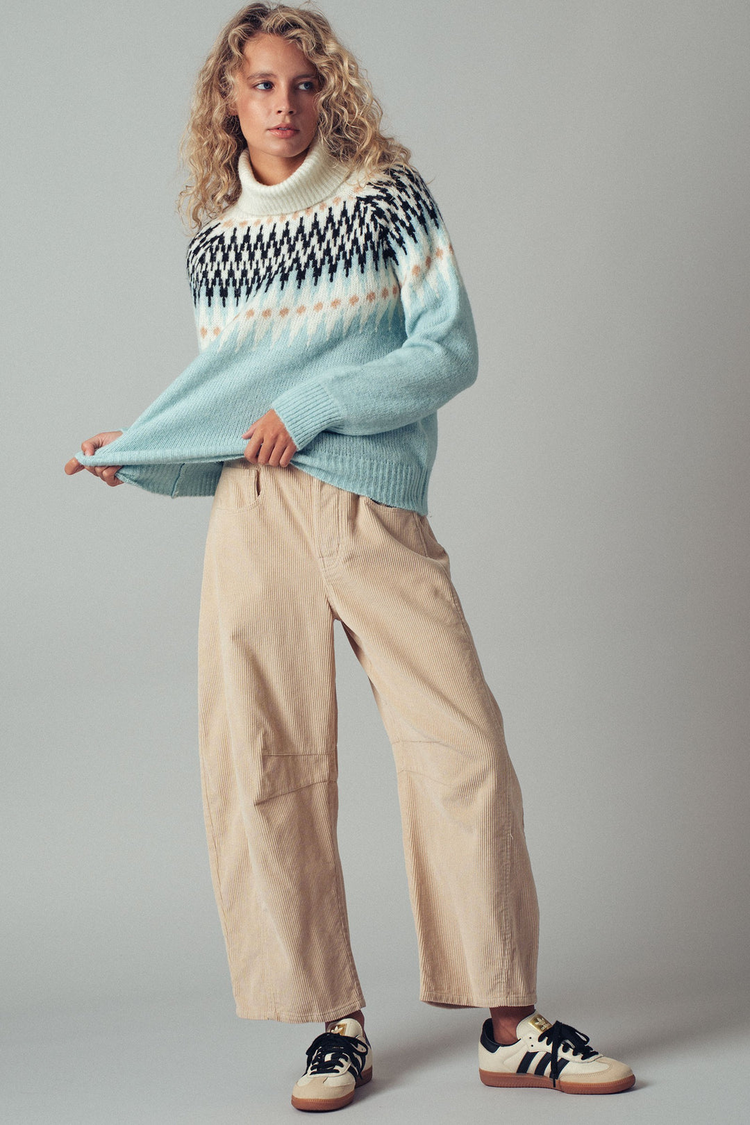 wool blend fair isle pattern turtleneck sweater - pastel blue (additional view)