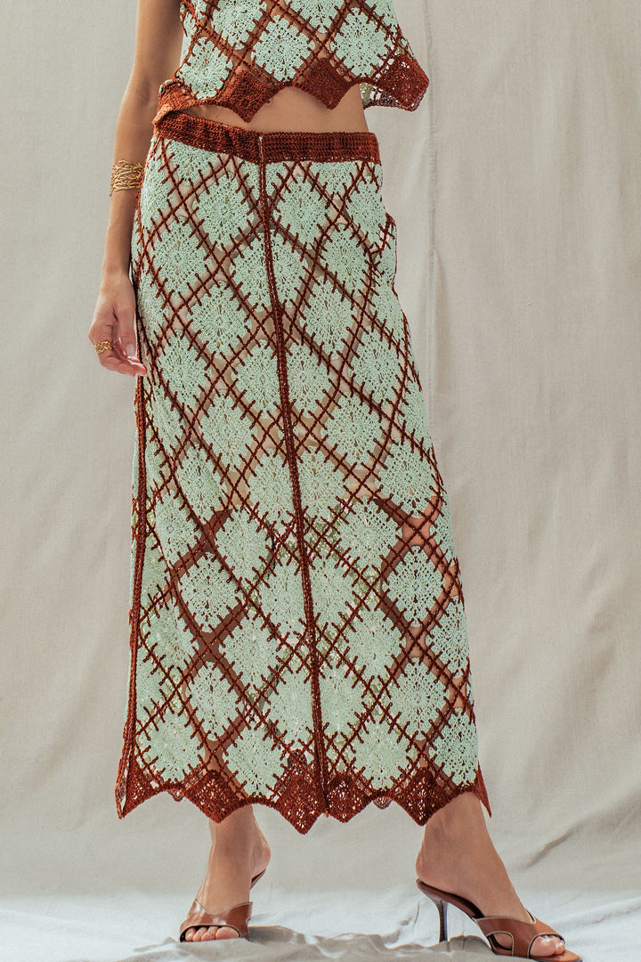 diamond weave crochet skirt - mint brown