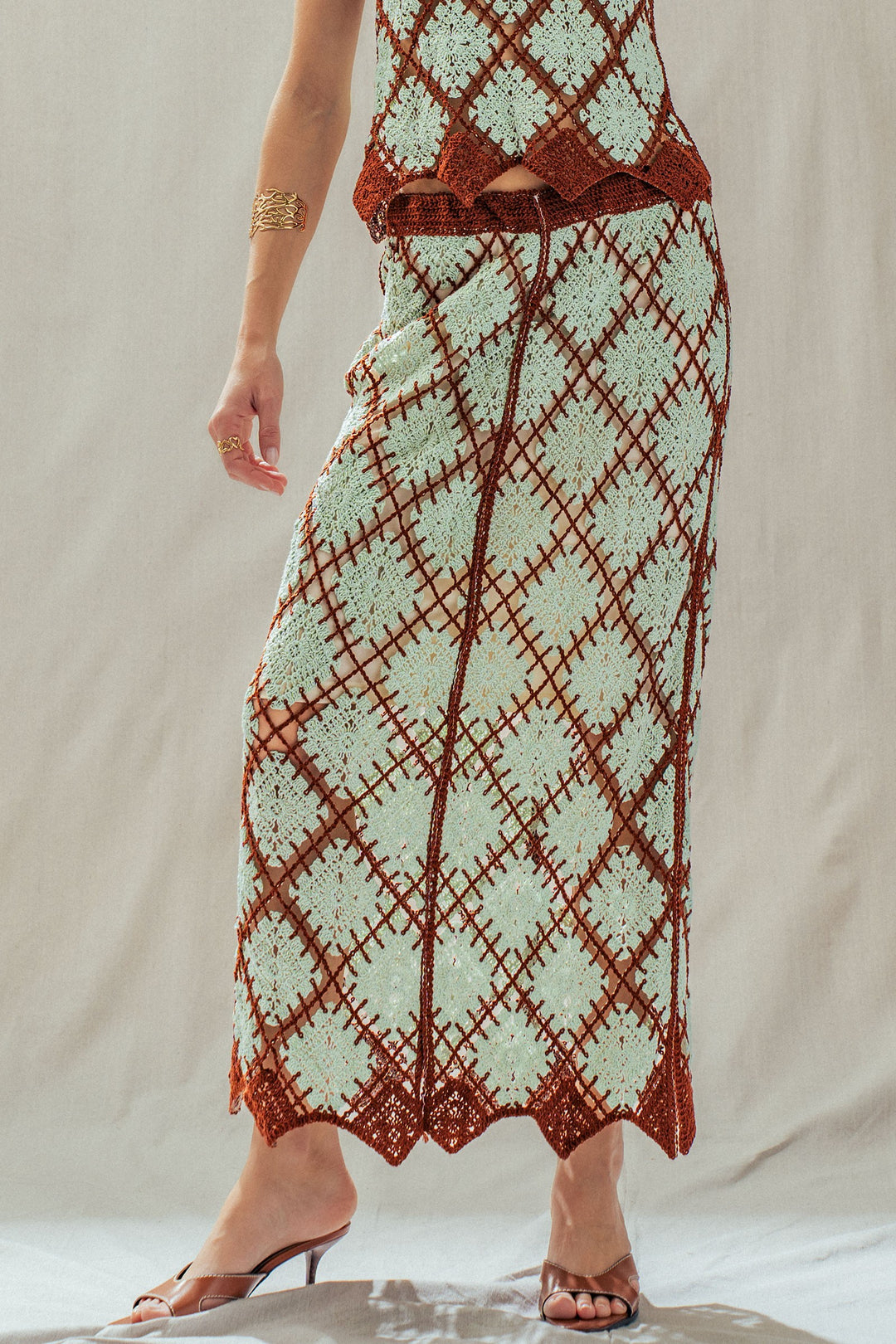 diamond weave crochet skirt - mint brown (additional view)