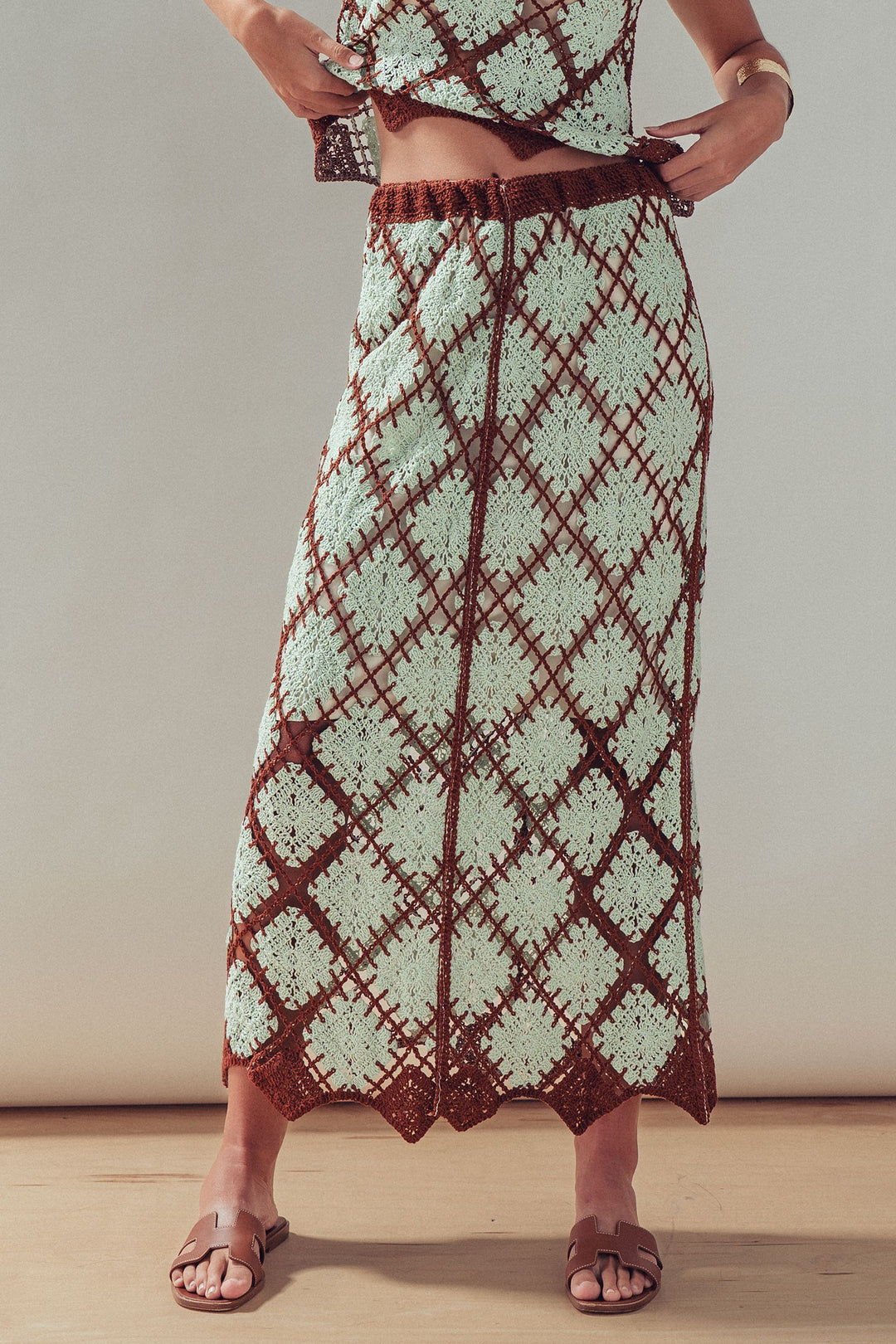 patchwork skirt - mint brown