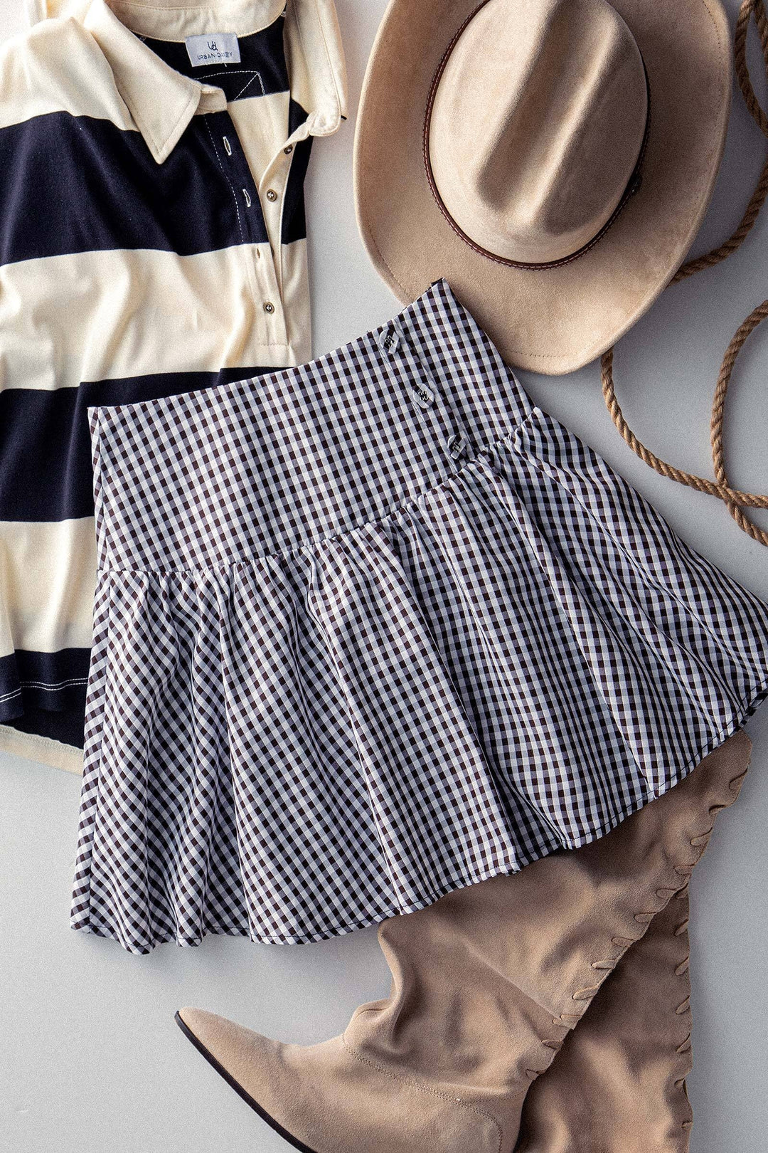 cottage charm gingham mini skirt - black