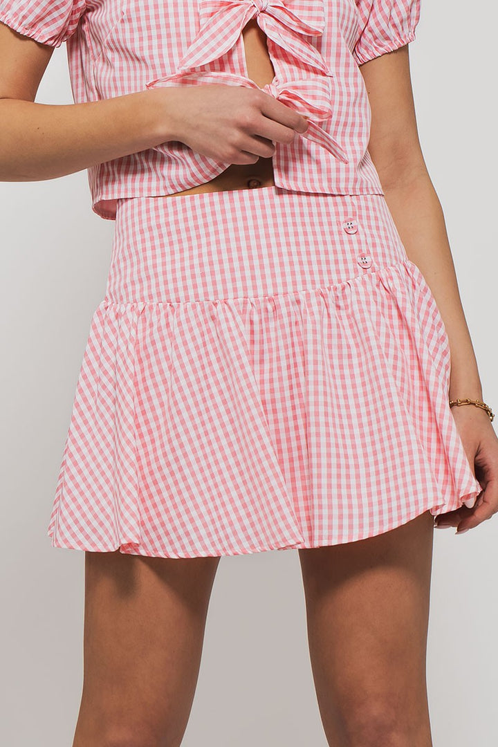 cottage charm gingham mini skirt - pink