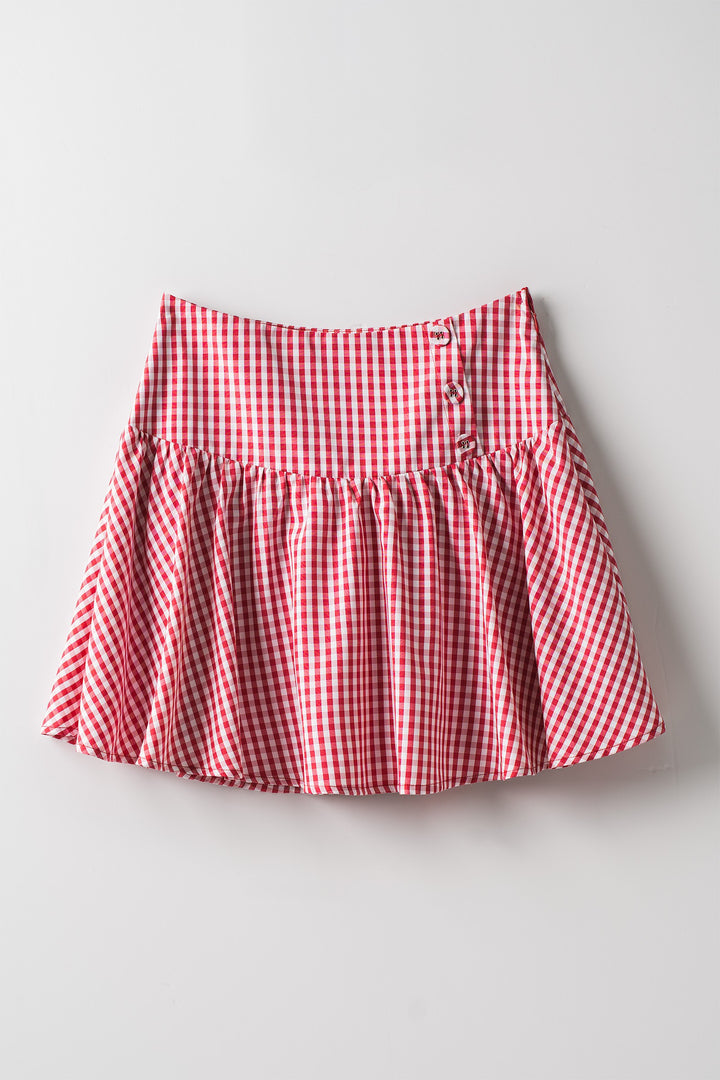 cottage charm gingham mini skirt - red