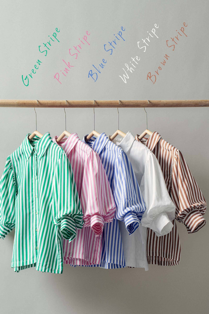 chic blue striped puff sleeve blouse - default (additional view)