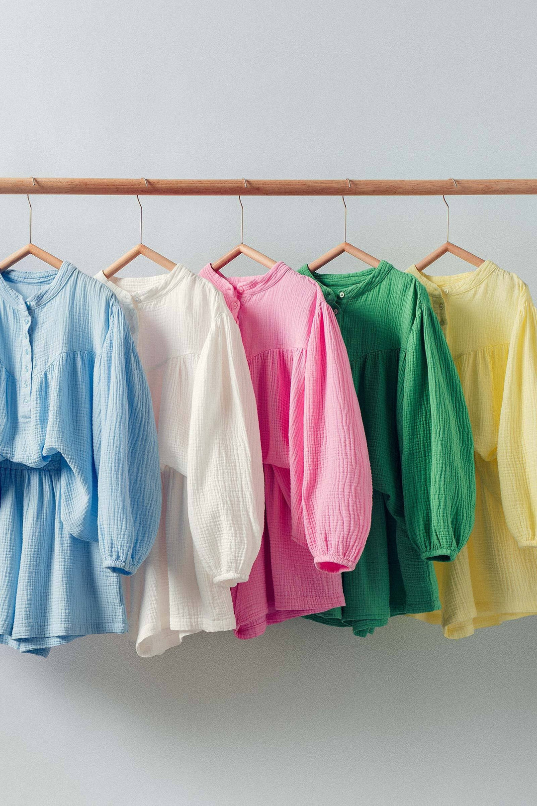 garment dyed gathered yoke detail button blouse - default