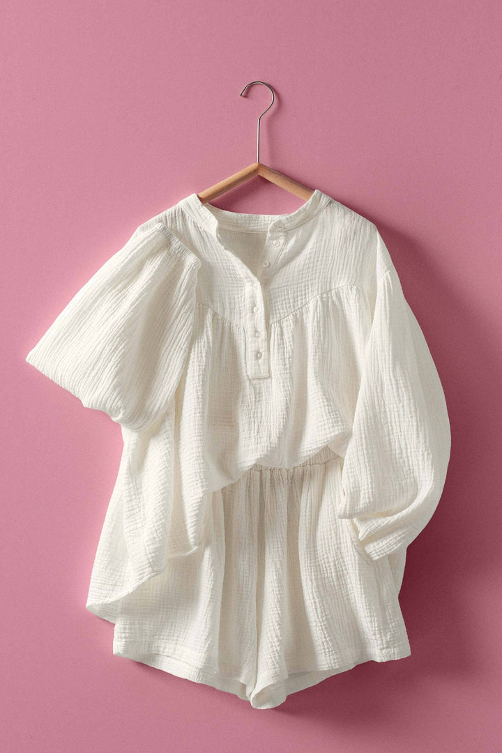 garment dyed gathered yoke detail button blouse - ivory