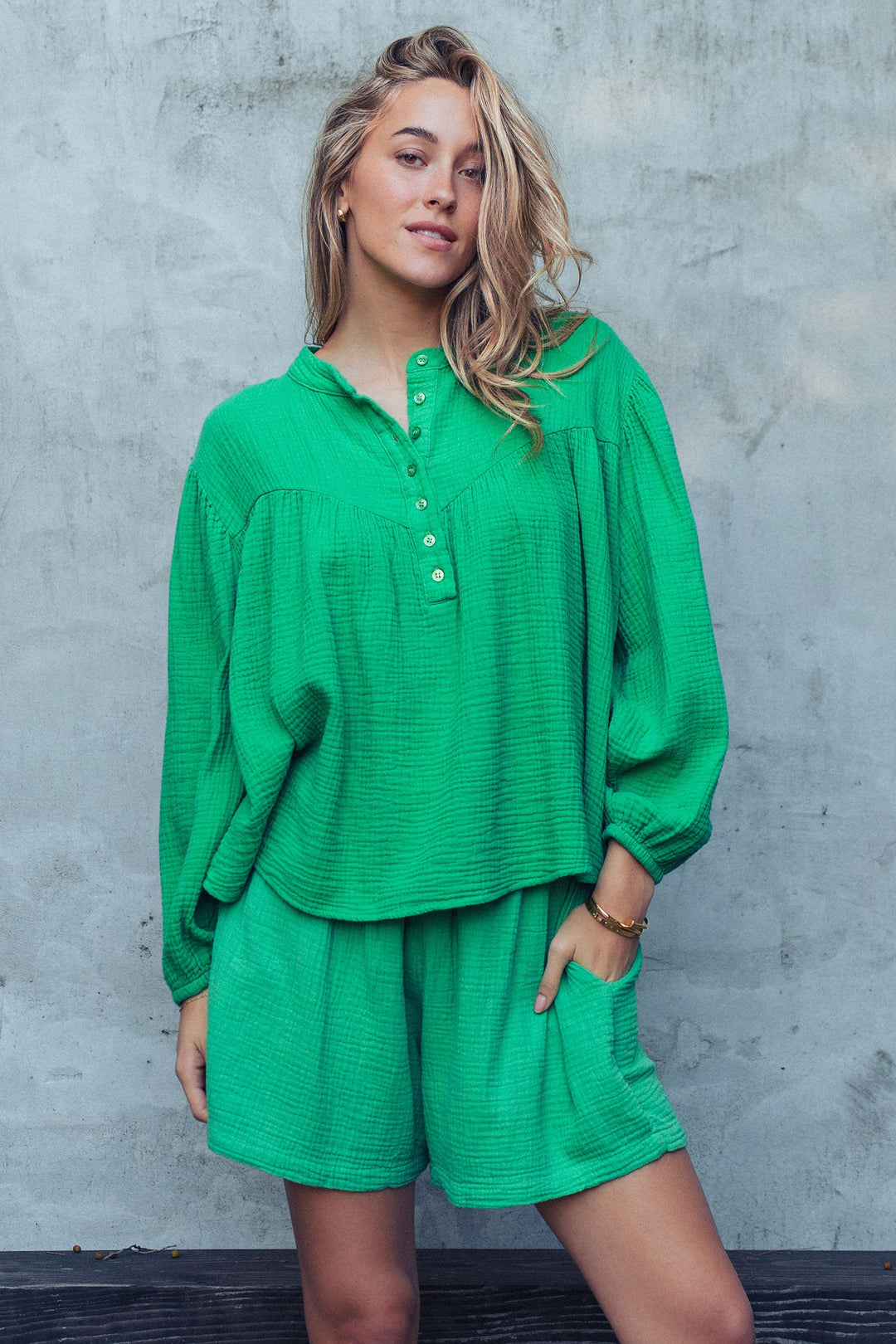 garment dyed cotton gauze lounge set - green
